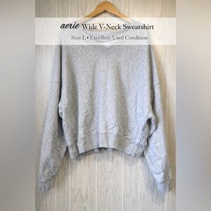 Aerie Heather Gray Cropped V-Neck Sweatshirt Size L